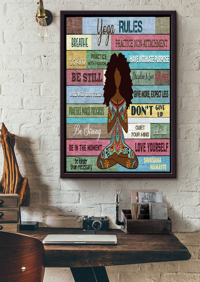 Yoga Rules Meditation Wall Art Gift For Black Women Pilates Lover Yoga Girl Framed Canvas Framed Prints, Canvas