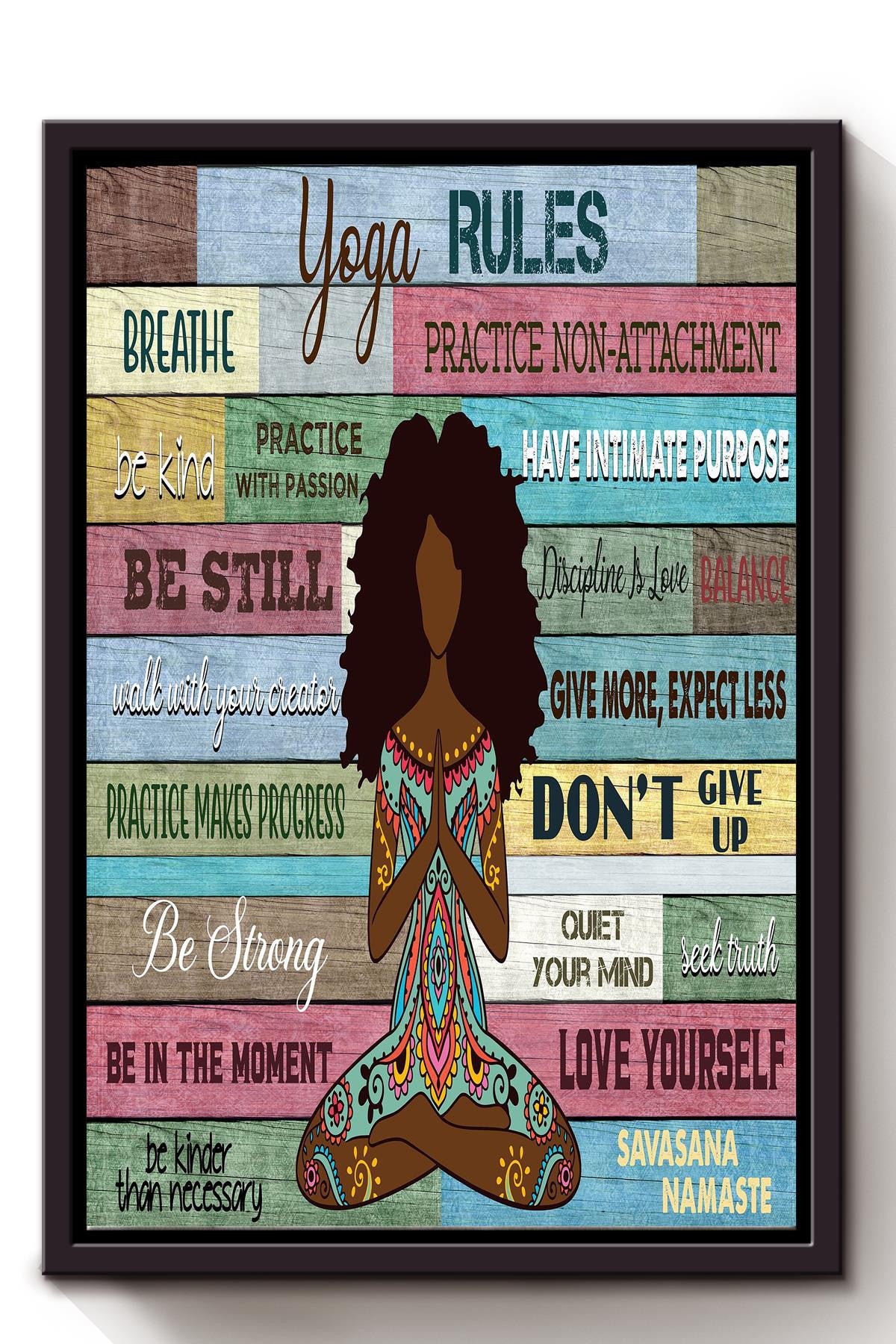Yoga Rules Meditation Wall Art Gift For Black Women Pilates Lover Yoga Girl Framed Canvas Framed Prints, Canvas