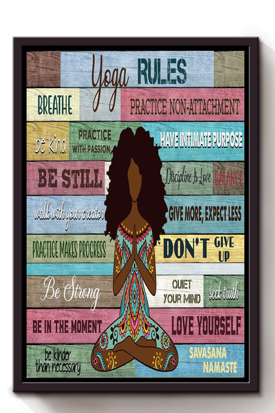 Yoga Rules Meditation Wall Art Gift For Black Women Pilates Lover Yoga Girl Framed Canvas Framed Prints, Canvas