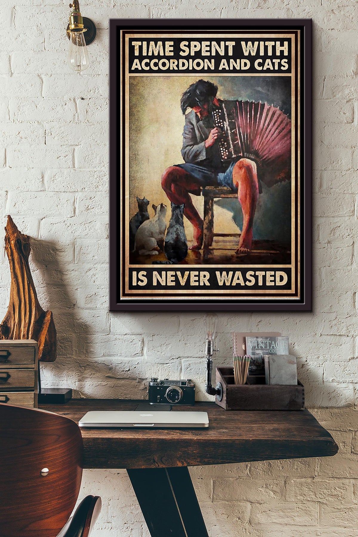 Time Spent With Accordion And Cats Is Never Wasted Poster Framed Matte Canvas