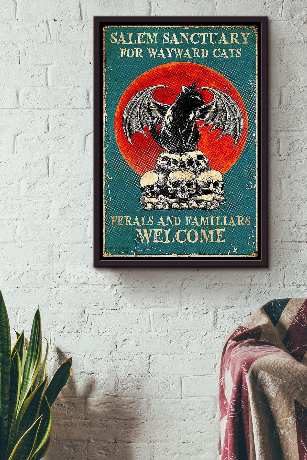 Salem Sanctualy For Wayward Cats Animal Wall Art Gift For Cat Lover International Cat Day Halloween Decor Kid Framed Canvas Framed Prints, Canvas