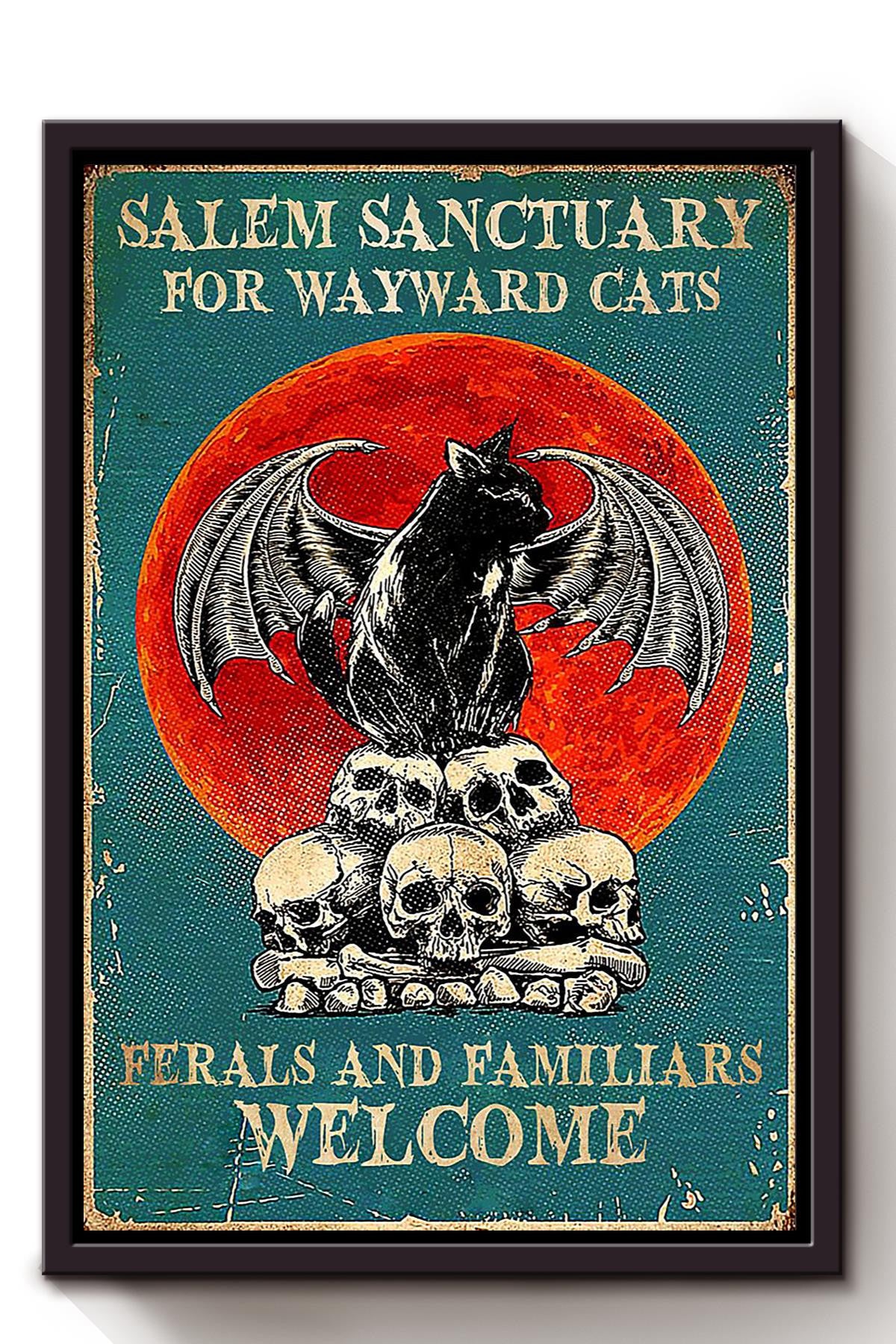 Salem Sanctualy For Wayward Cats Animal Wall Art Gift For Cat Lover International Cat Day Halloween Decor Kid Framed Canvas Framed Prints, Canvas