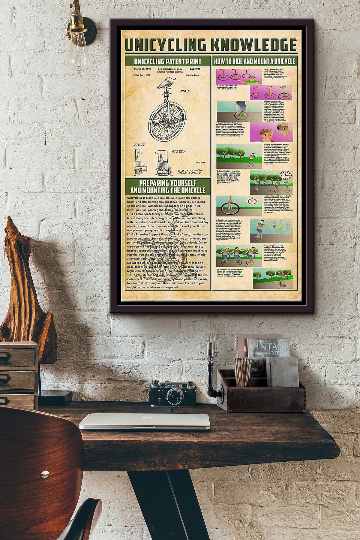 Unicycling Knowledge Things You Need To Know About Unicycling Poster Framed Matte Canvas