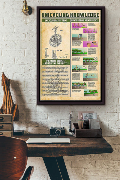 Unicycling Knowledge Things You Need To Know About Unicycling Poster Framed Matte Canvas