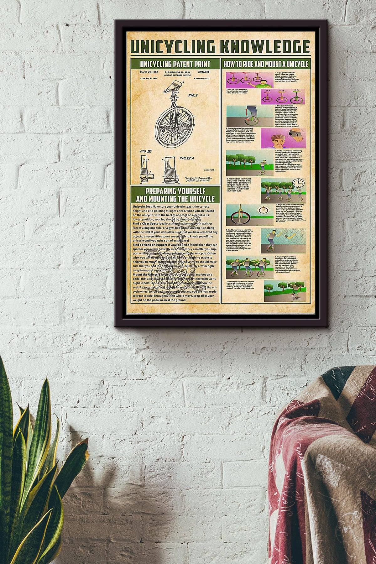 Unicycling Knowledge Things You Need To Know About Unicycling Poster Framed Matte Canvas