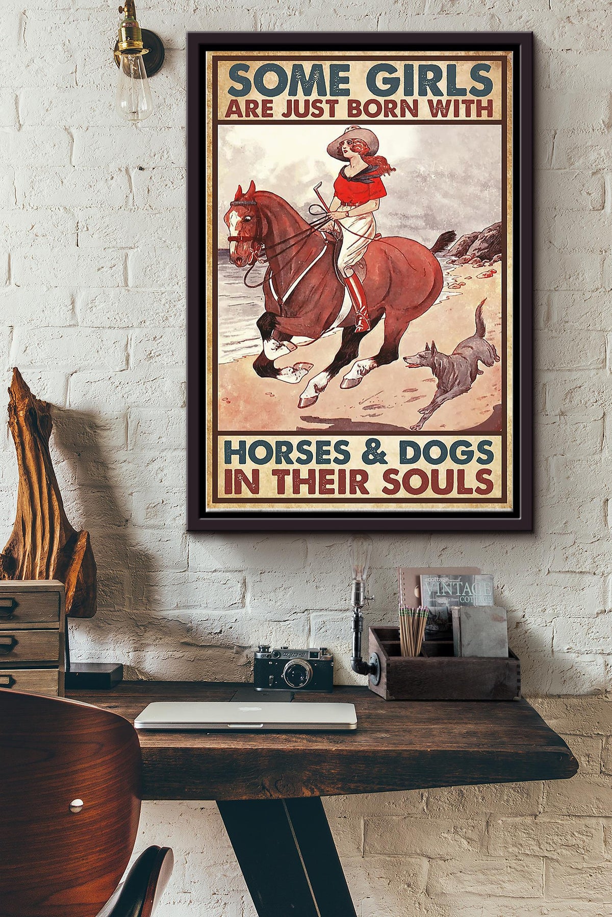 Some Girl Born Horses And Dogs Cowgirl Framed Matte Canvas