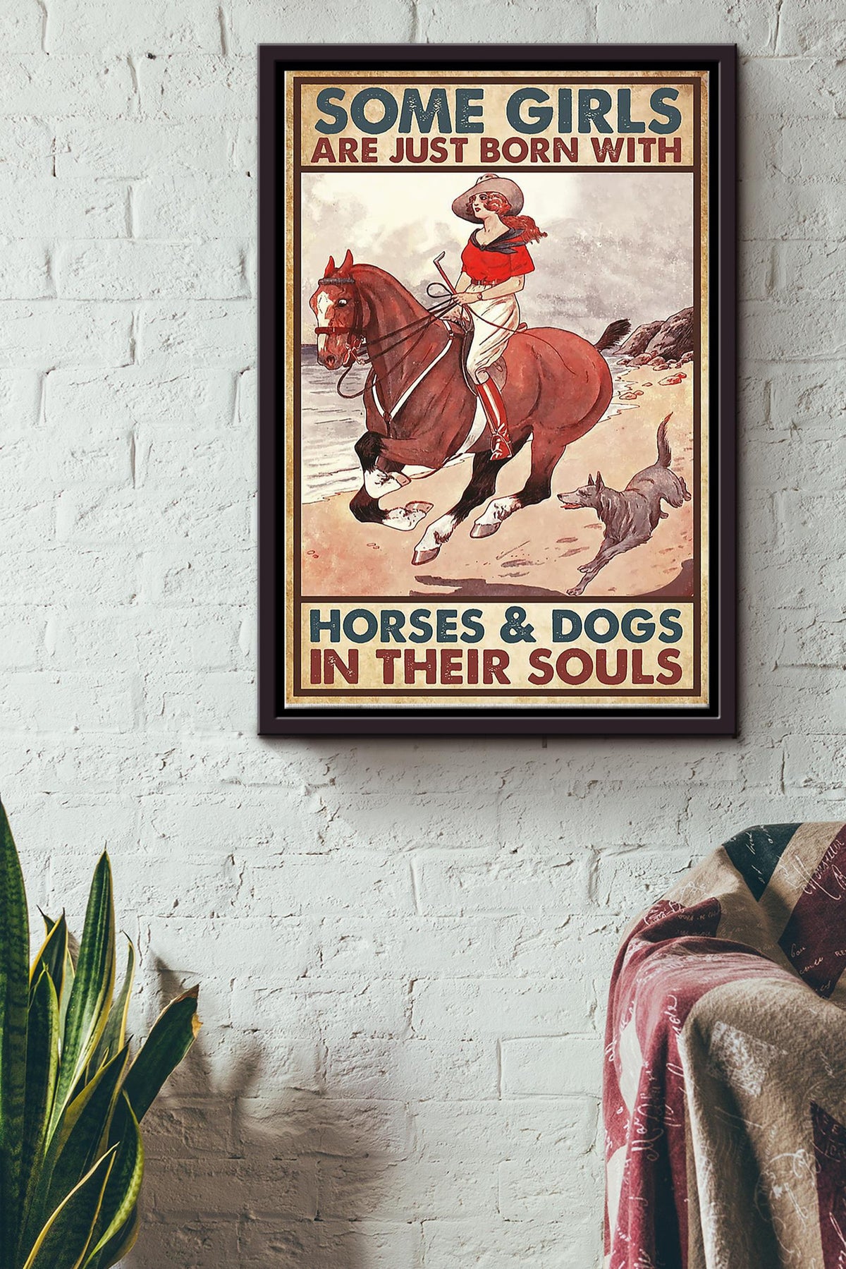 Some Girl Born Horses And Dogs Cowgirl Framed Matte Canvas