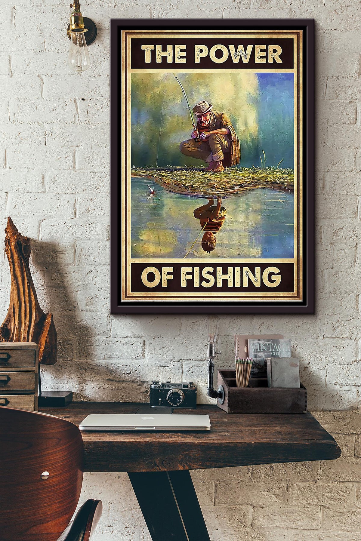 The Power Of Fishing Old Man Go Fishing Posterf Fishing Framed Matte Canvas