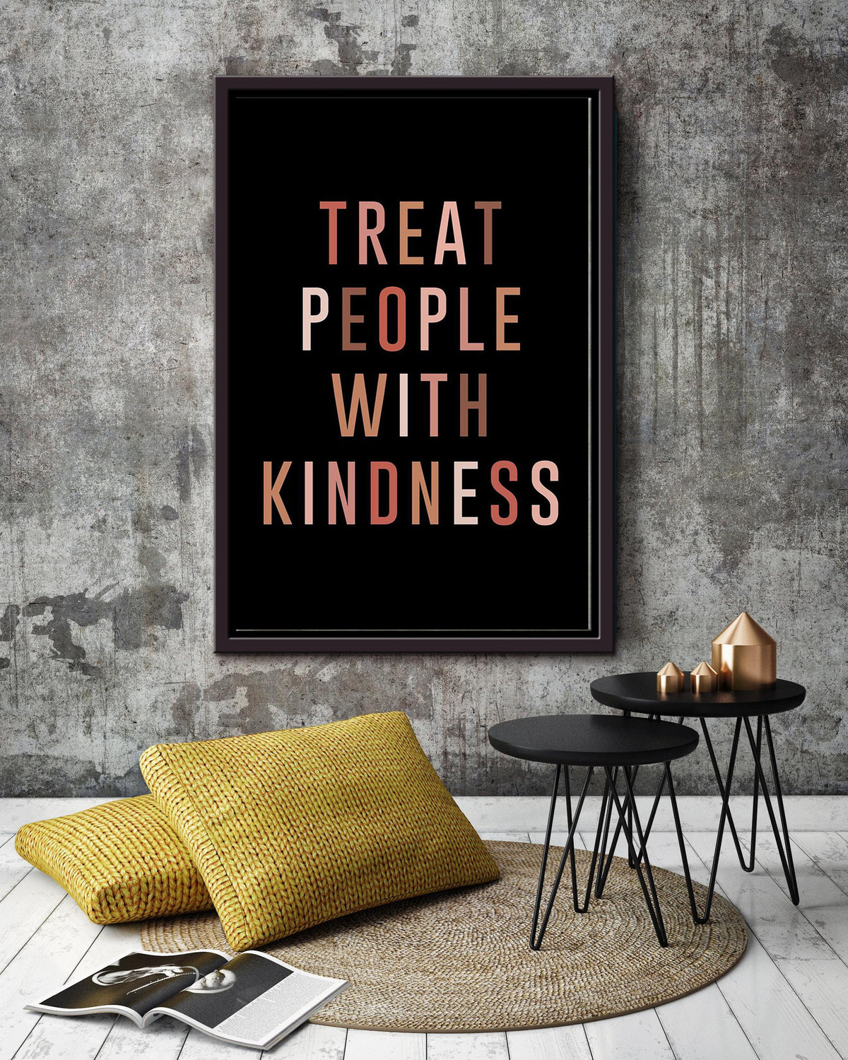 Treat People With Kindness Equality Wall Art Gift For Equalitarian Iderd Framed Matte Canvas Framed Prints, Canvas