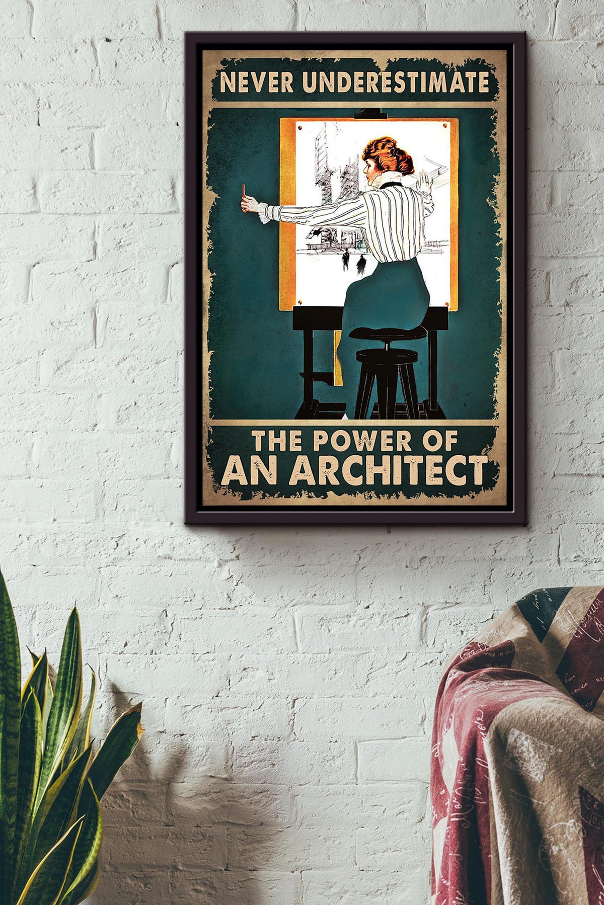 Never Underestimate Power Of Architect Gift For Woman's Day Framed Canvas