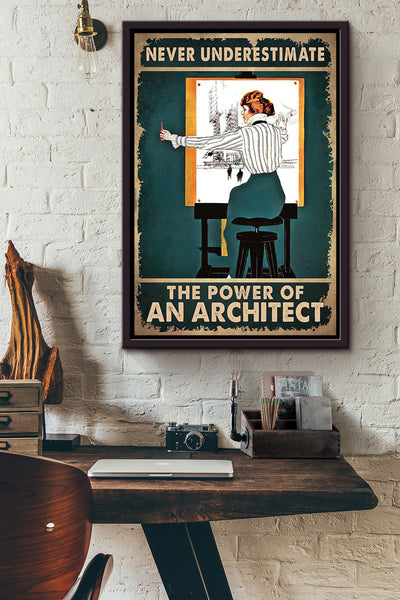 Never Underestimate Power Of Architect Gift For Woman's Day Framed Canvas