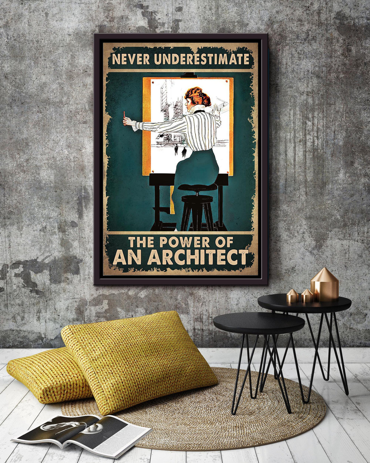 Never Underestimate Power Of Architect Gift For Woman's Day Framed Canvas