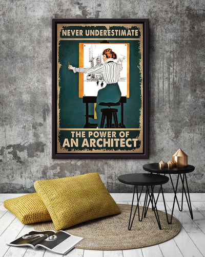 Never Underestimate Power Of Architect Gift For Woman's Day Framed Canvas