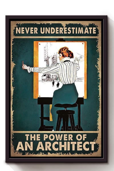 Never Underestimate Power Of Architect Gift For Woman's Day Framed Canvas