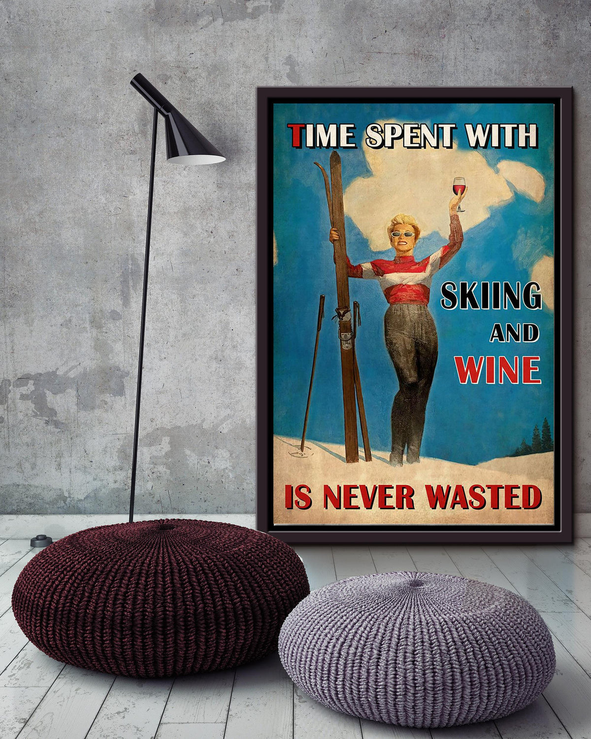 Time Spent With Skiing And Wine Skiing Wall Art Gift For Skiers Explorers Framed Canvas Framed Prints, Canvas