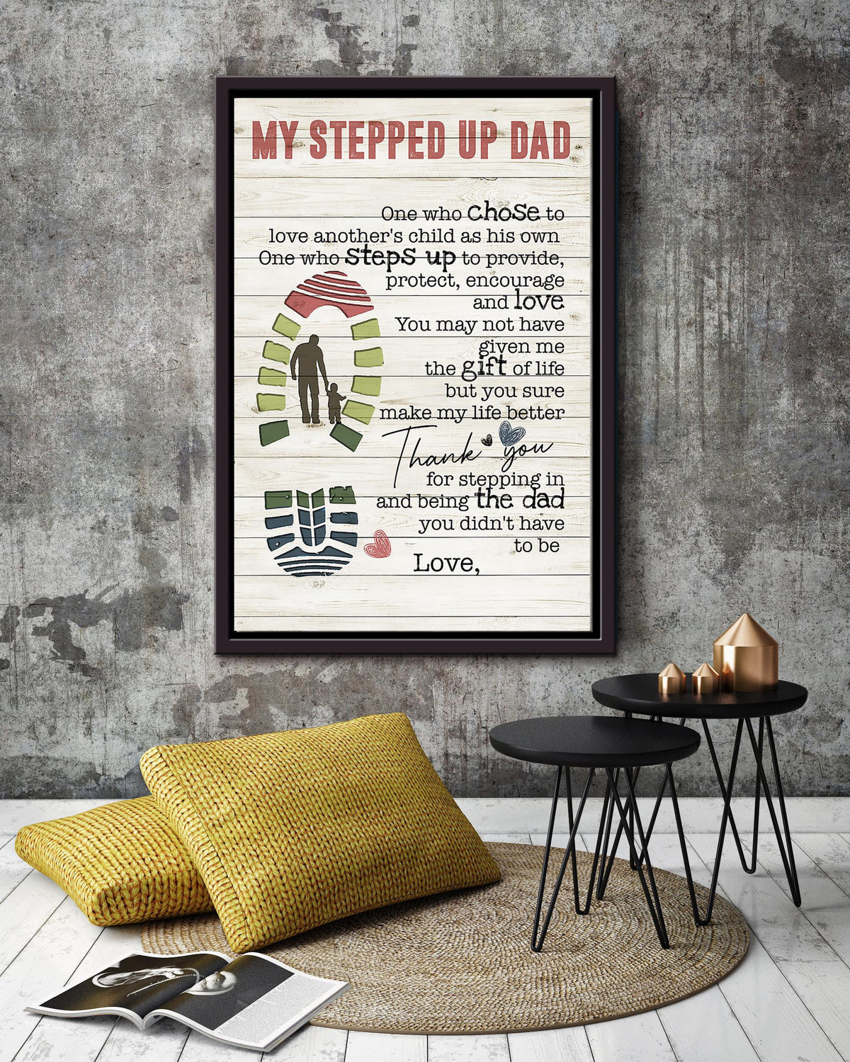 Thankful Letter From Child To Step Dad Gift For Father's Day Framed Matte Canvas