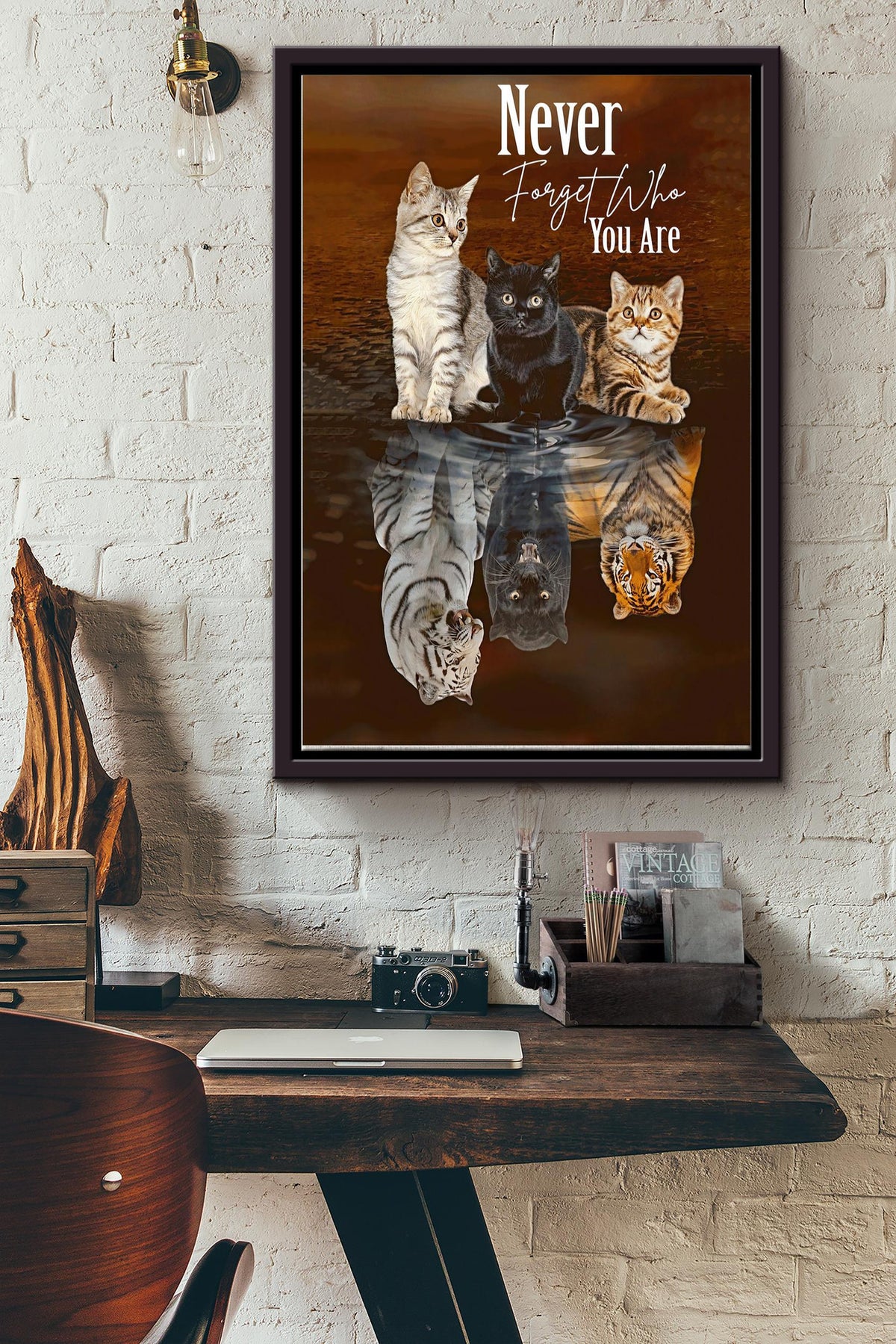 Never Forget Who You Are Cats Water Reflection Poster Framed Matte Canvas
