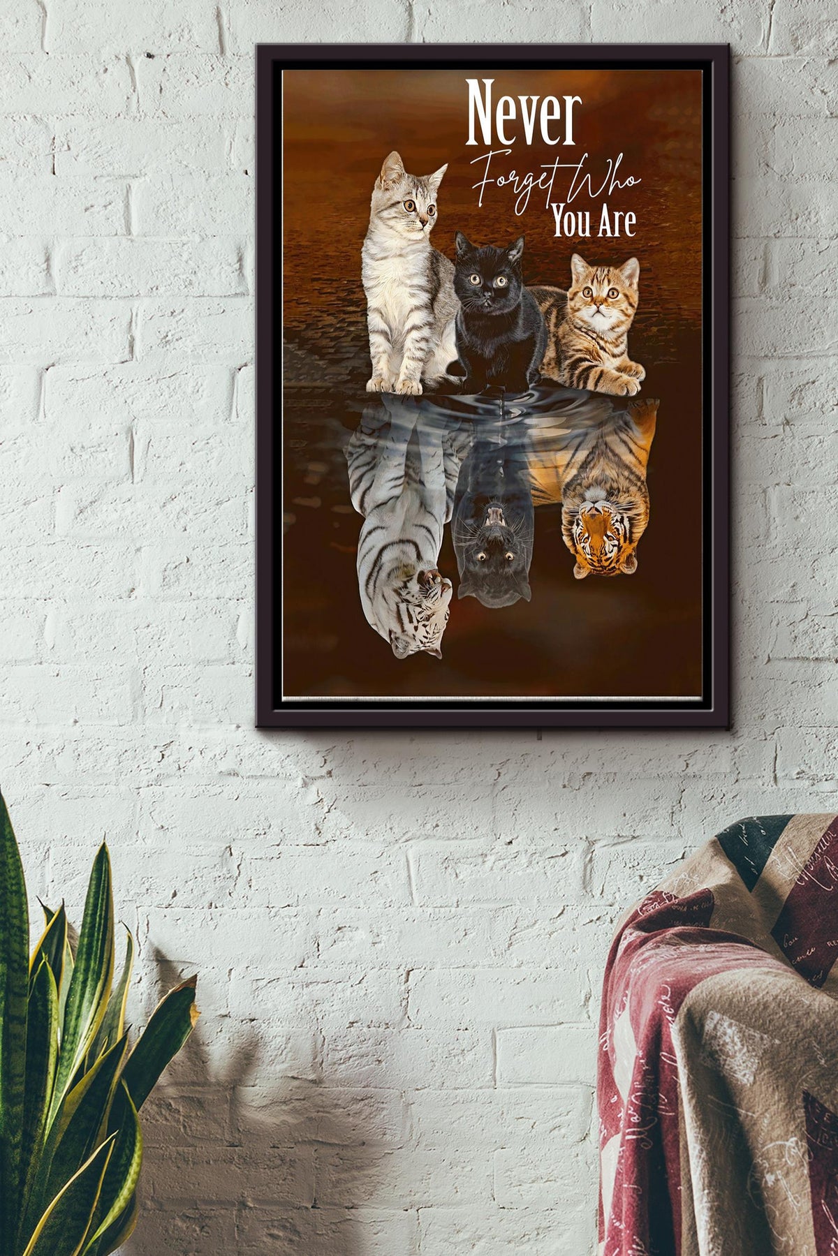 Never Forget Who You Are Cats Water Reflection Poster Framed Matte Canvas