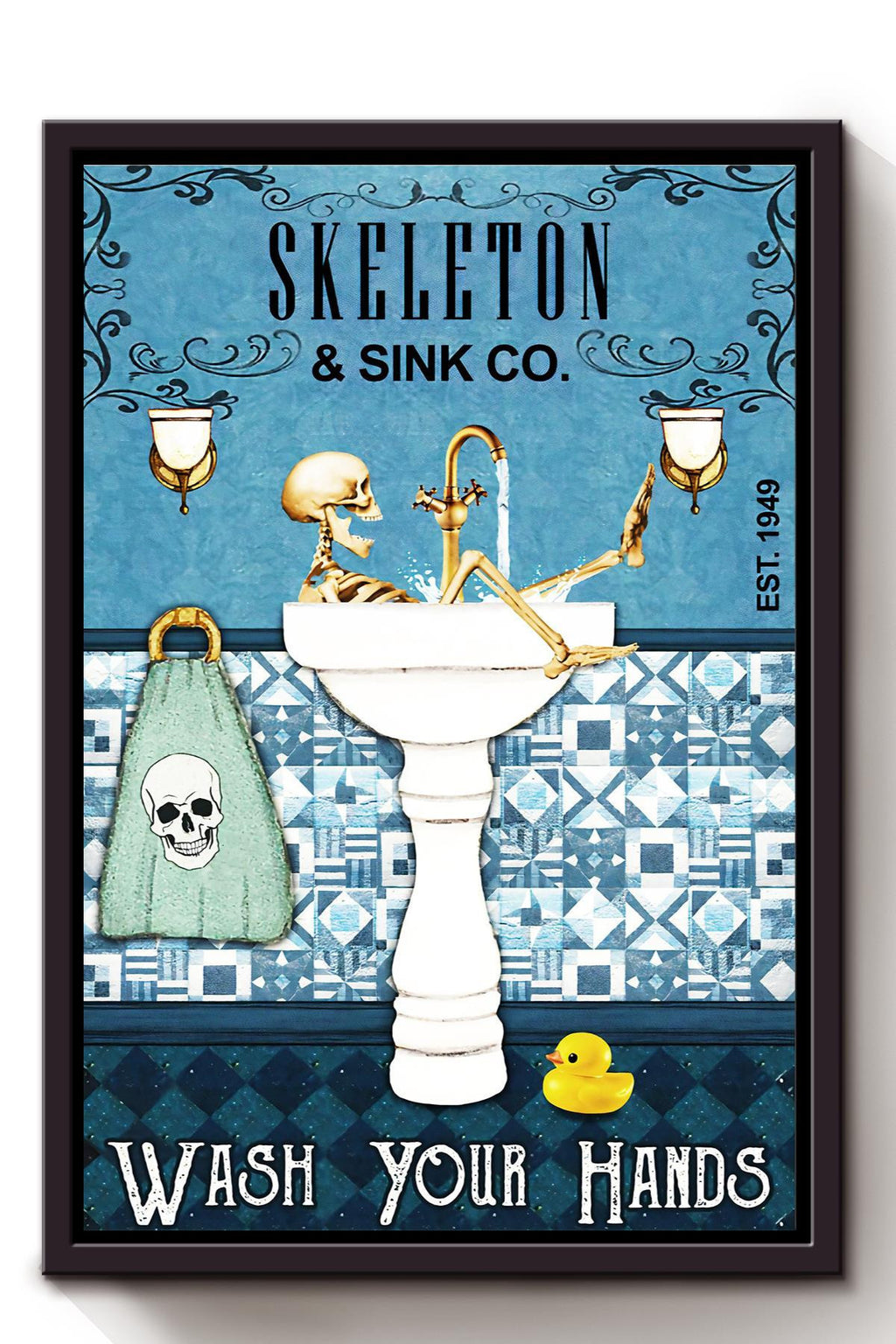 Skeleton In Sink Wash Your Hands Funny Wall Art For Bathroom Decor Housewarming Framed Canvas Framed Prints, Canvas