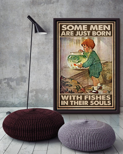 Some Men Are Born With Fishes In Souls Inspiration Wall Art Gift For Fish Lover Fishing Lover Framed Canvas Framed Prints, Canvas