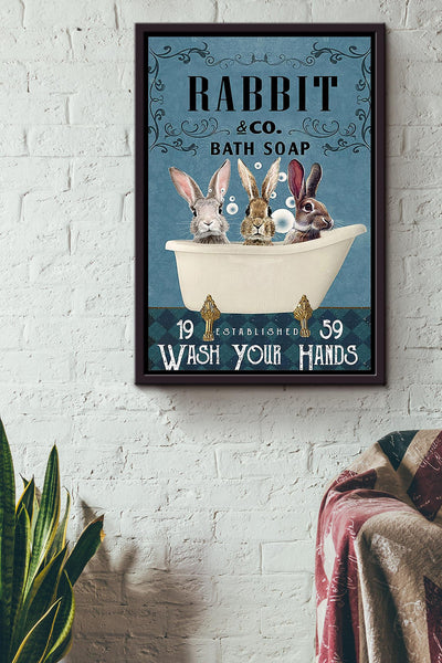 Wash Your Hands Poster For Bathroom Decor Rabbit Lover Gift Framed Canvas