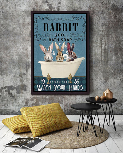 Wash Your Hands Poster For Bathroom Decor Rabbit Lover Gift Framed Canvas