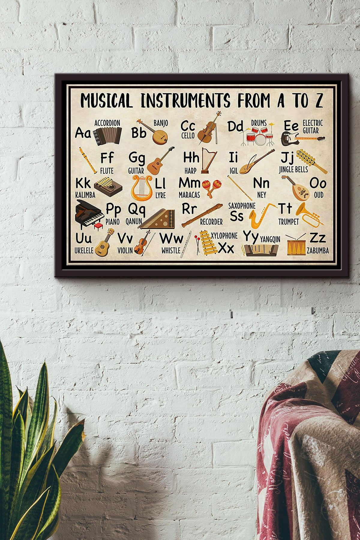 Musical Instruments From A To Z Poster n Framed Matte Canvas