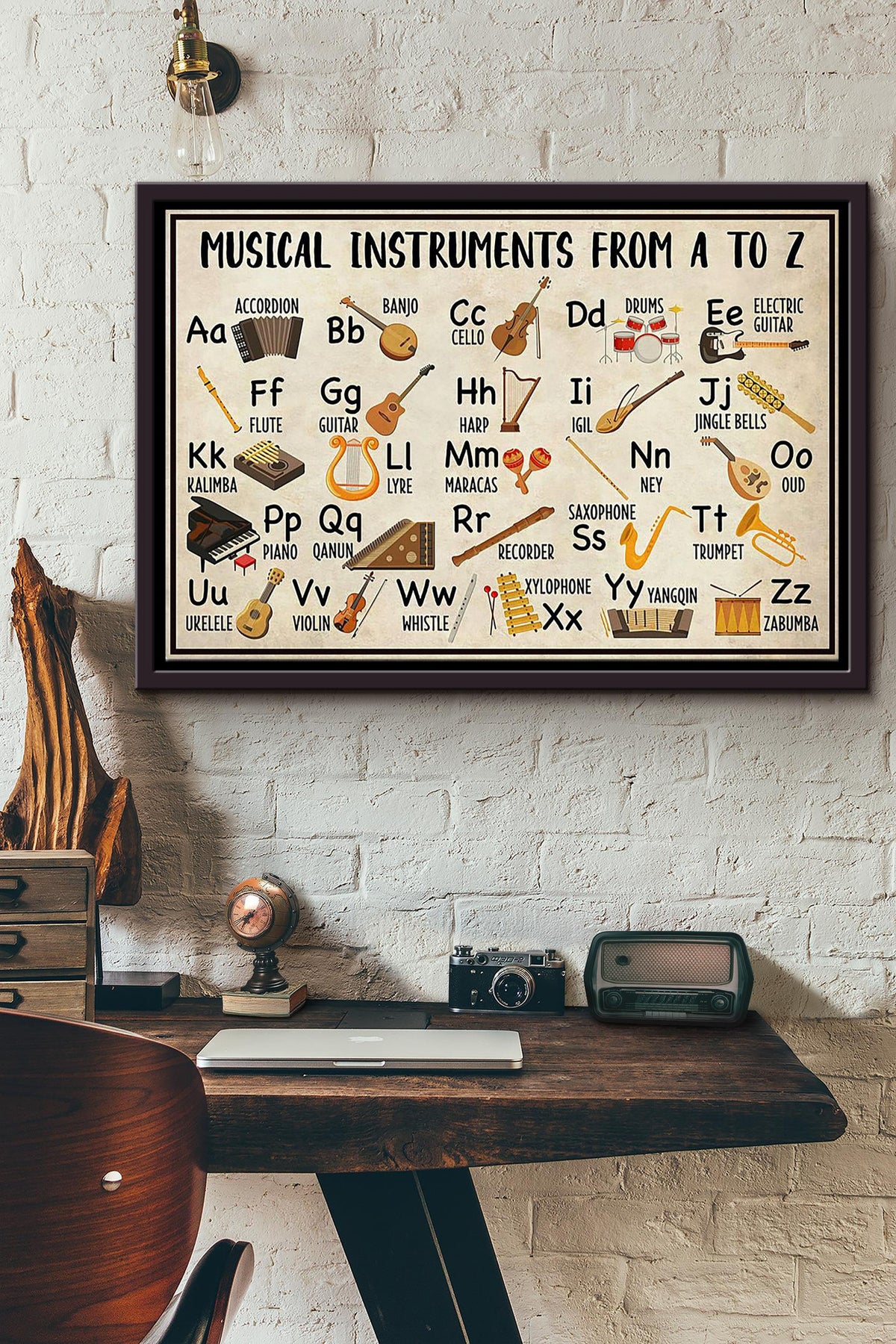 Musical Instruments From A To Z Poster n Framed Matte Canvas