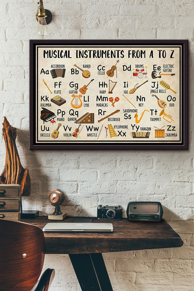Musical Instruments From A To Z Poster n Framed Matte Canvas