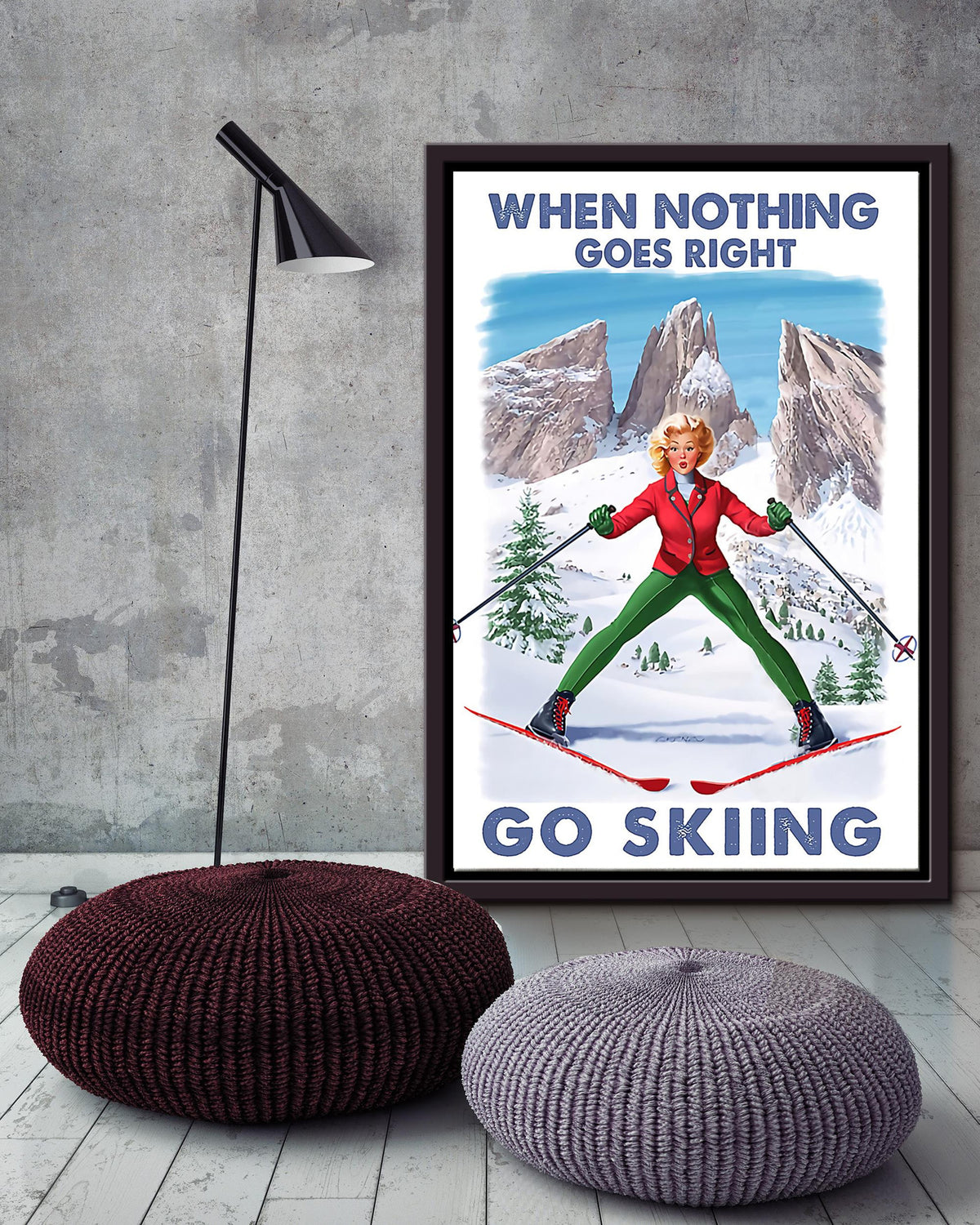 When Nothing Goes Right Go Skiing For Skier Birthday Gift Home Decor Framed Matte Canvas