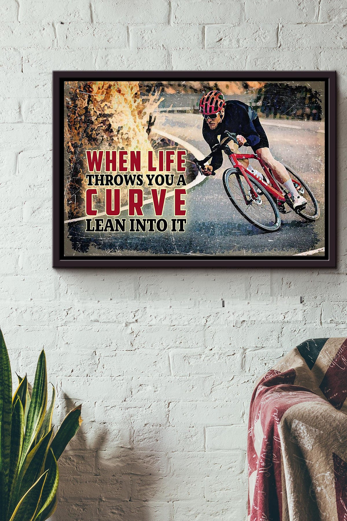 When Life Throws You A Curve Lean Into It Bikecycle Racing Poster n Framed Matte Canvas