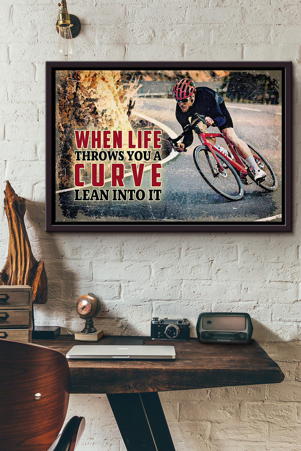 When Life Throws You A Curve Lean Into It Bikecycle Racing Poster n Framed Matte Canvas