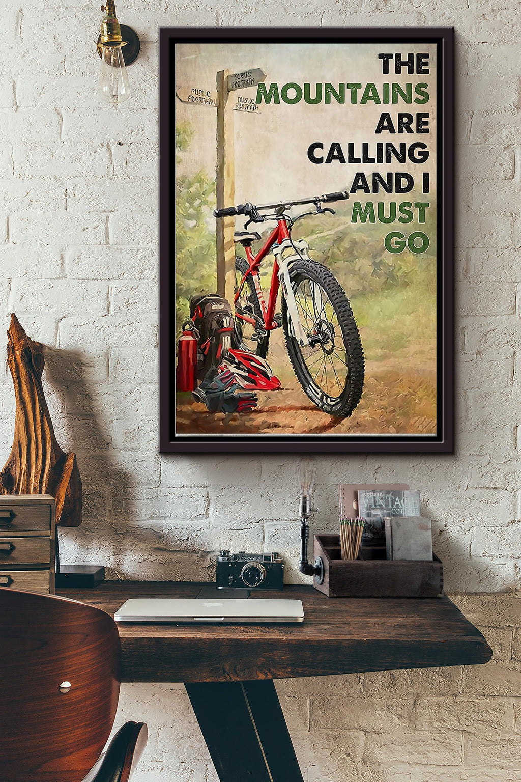 The Mountain Is Calling And I Must Go Cycling Poster Framed Matte Canvas