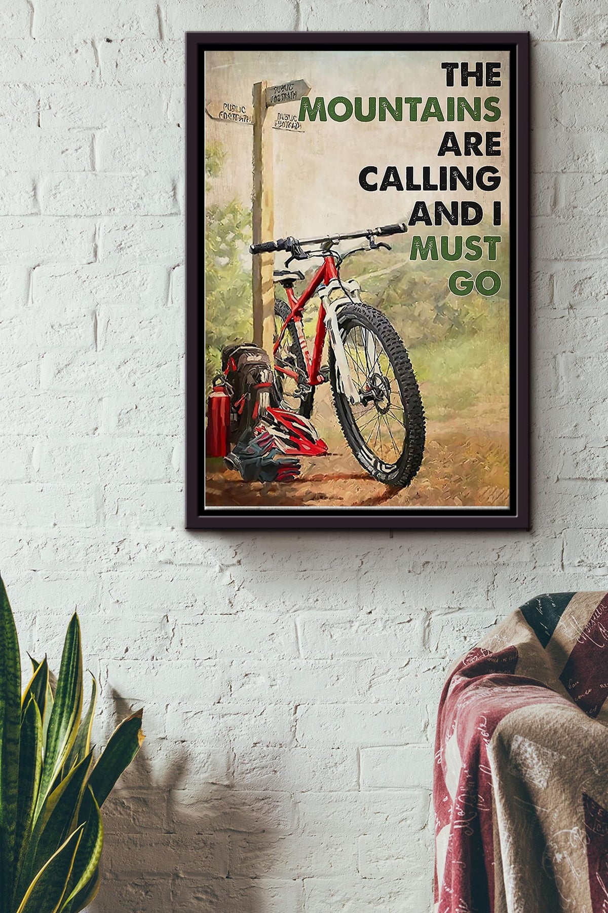 The Mountain Is Calling And I Must Go Cycling Poster Framed Matte Canvas