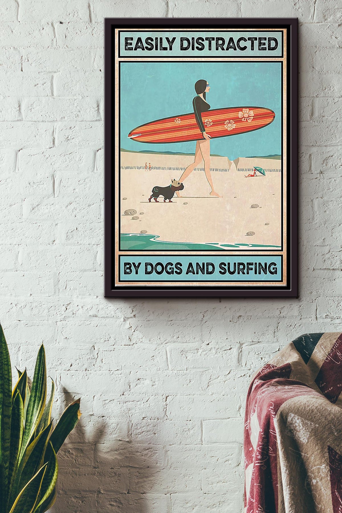 Surfing - Easily Distracted By Dogs And Surfing Framed Matte Canvas