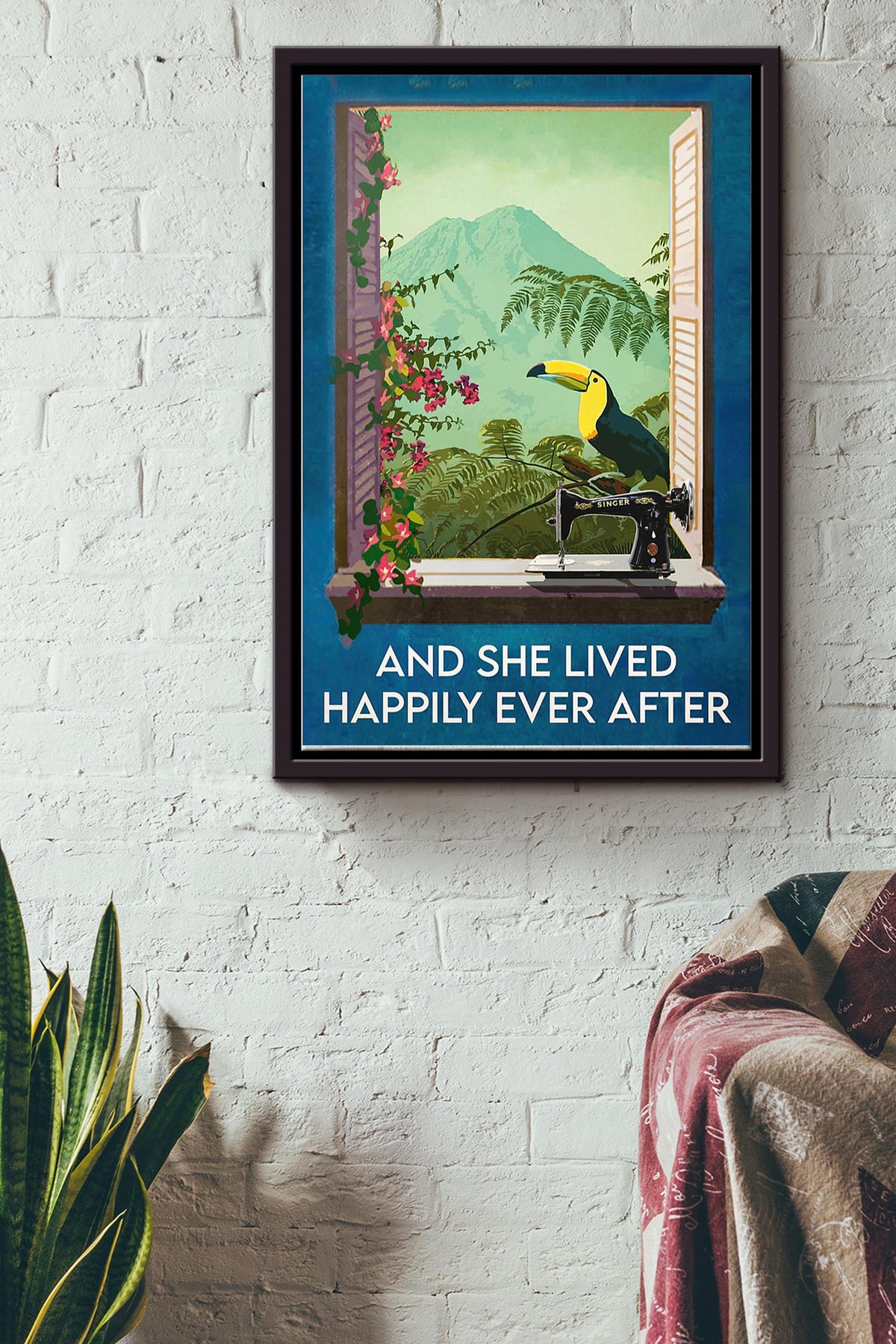 Sewing Tropical Sight She Lived Happily Ever After Poster Framed Matte Canvas