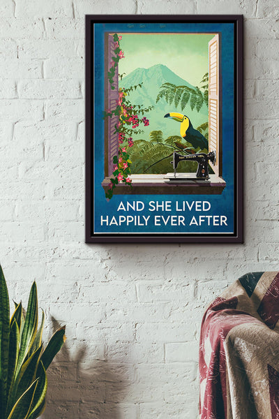 Sewing Tropical Sight She Lived Happily Ever After Poster Framed Matte Canvas