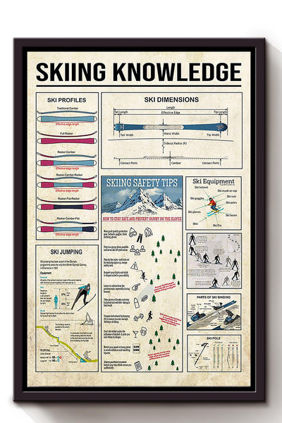 Skiing Knowledge Skiing Wall Decor Gift For Traveler Framed Canvas