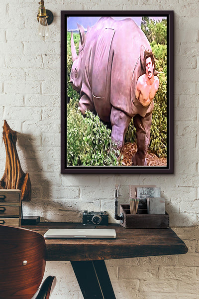 The Rhino Scene In Ace Ventura No Ace Ventura Rhino Print Osca Poster Framed Matte Canvas