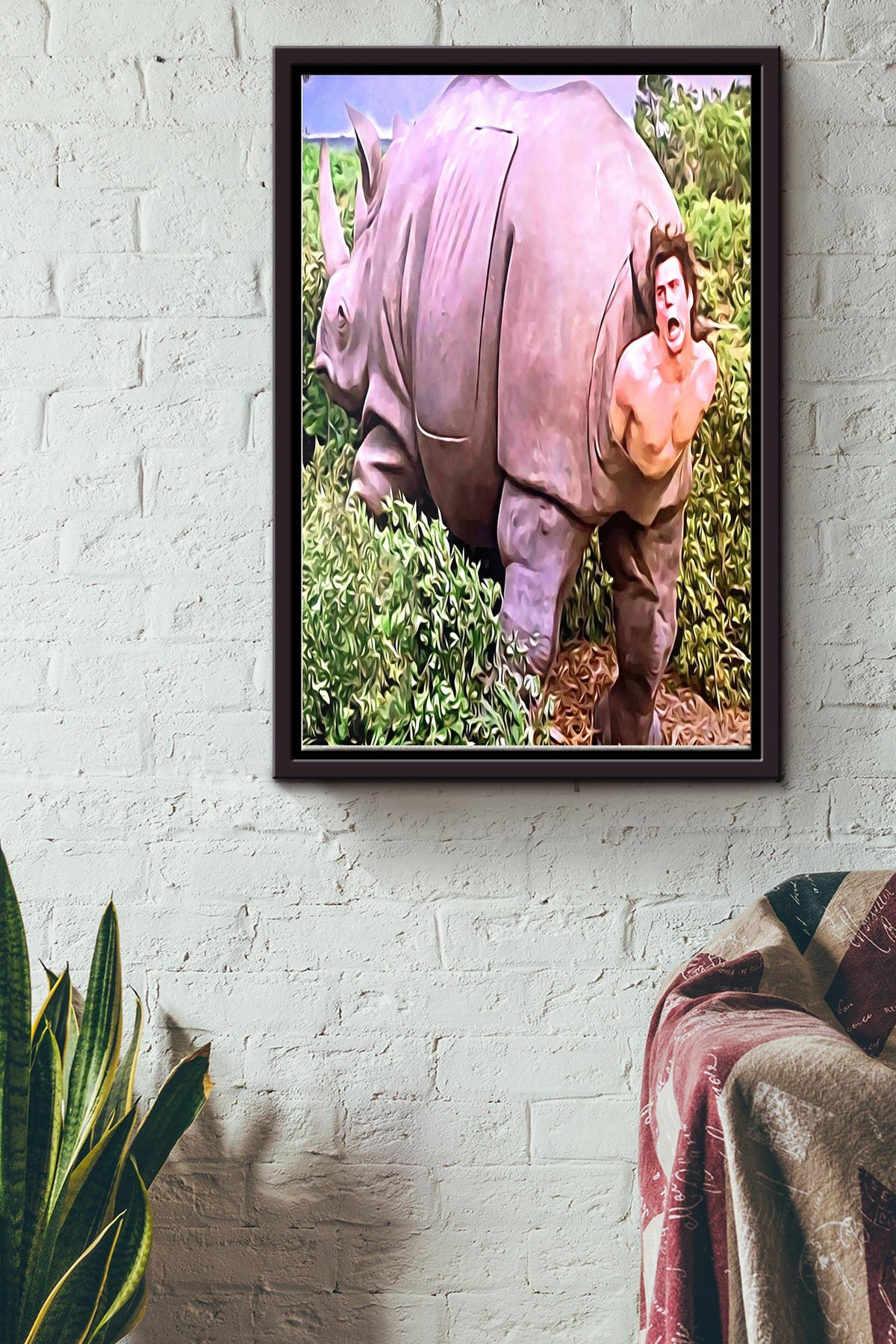 The Rhino Scene In Ace Ventura No Ace Ventura Rhino Print Osca Poster Framed Matte Canvas