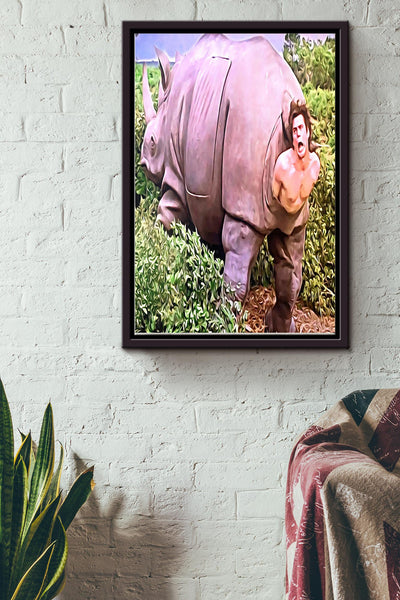 The Rhino Scene In Ace Ventura No Ace Ventura Rhino Print Osca Poster Framed Matte Canvas