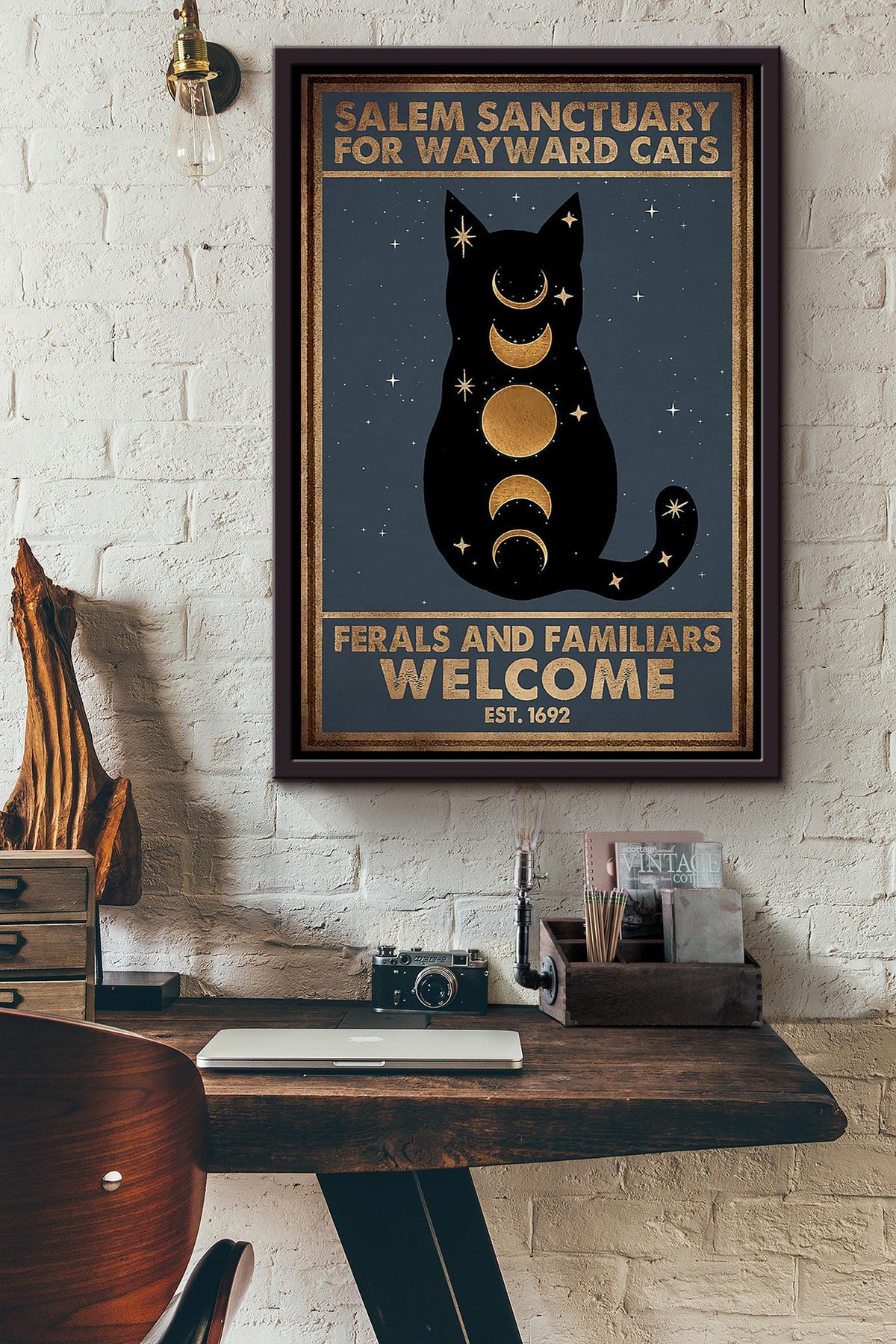 Salem Sanctualy For Wayward Cats Animal Wall Art Gift For Halloween Decor Kitten Foster Framed Canvas Framed Prints, Canvas