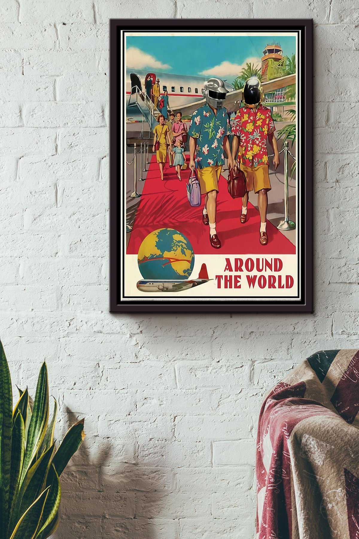 Traveling Around The World With Helmet Funny Poster Framed Matte Canvas