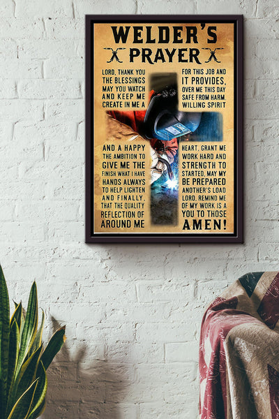 Welders Prayer Cross Poster Framed Matte Canvas