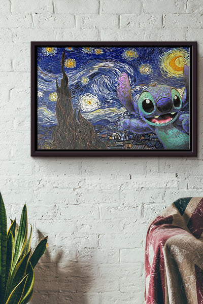 Stitch Starry Night Poster n Framed Matte Canvas