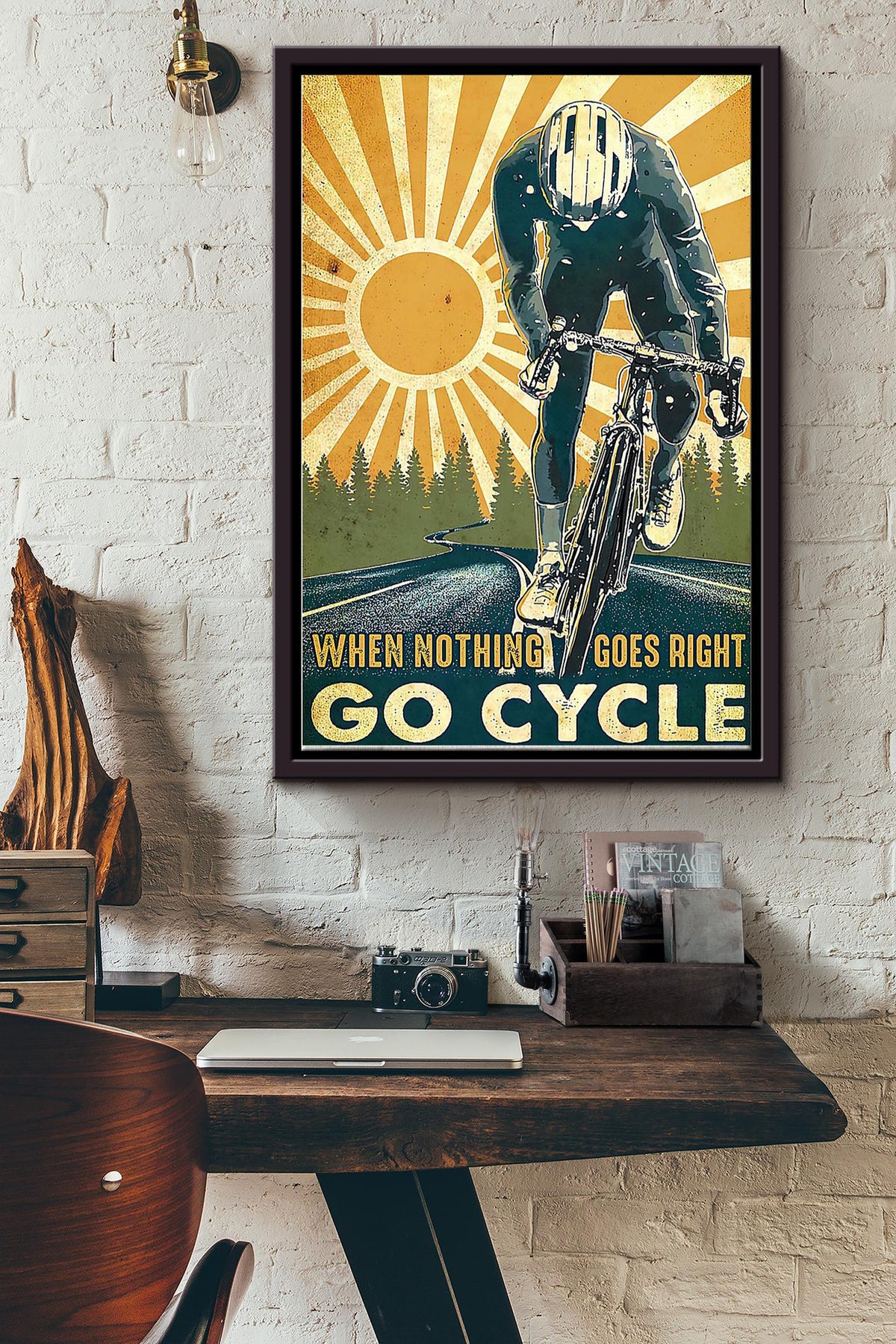 When Nothing Goes Right Go Cycle Vintage Cycling Poster Framed Matte Canvas