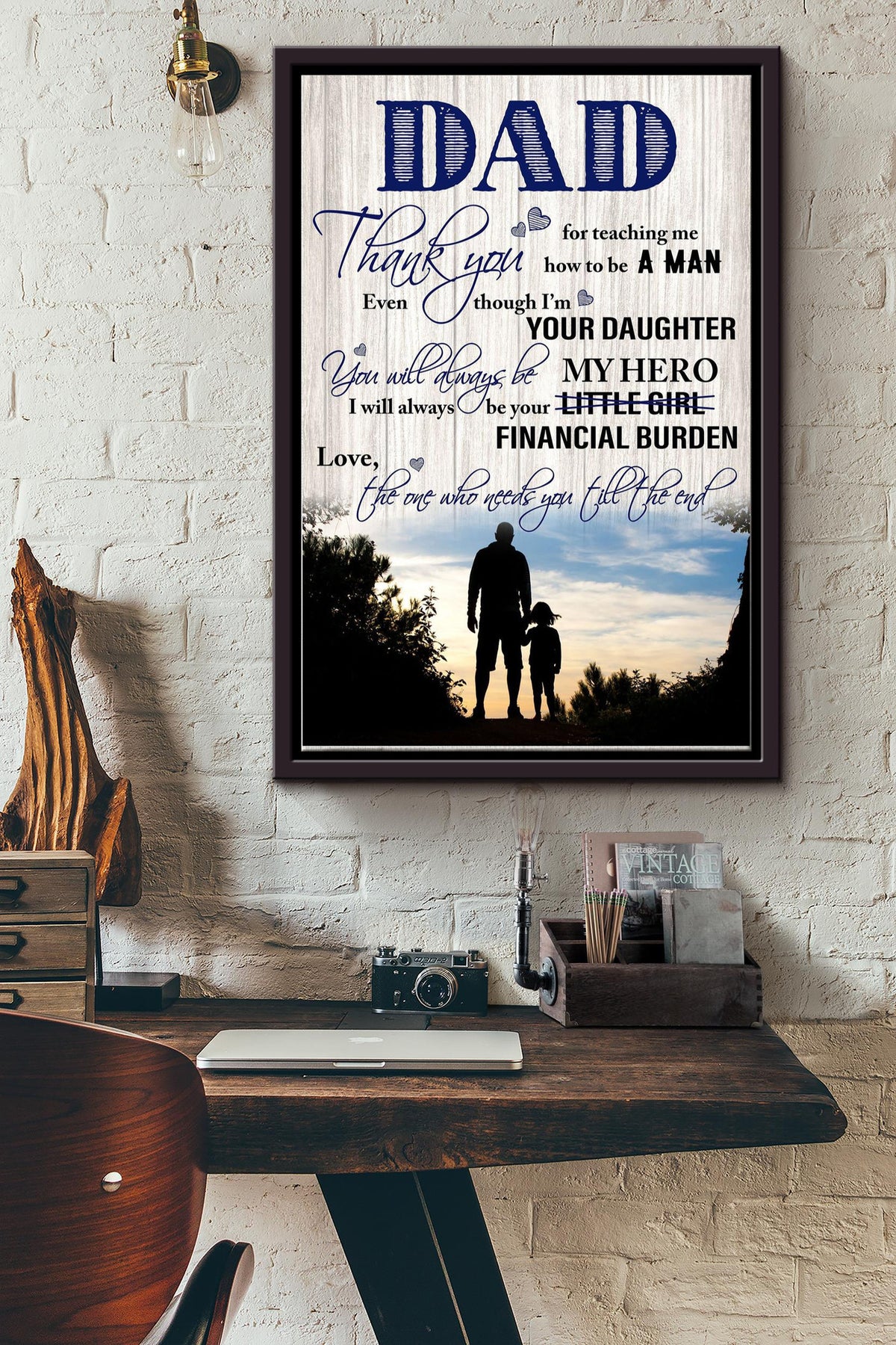Thank You Dad Poster - Fatherhood Wall Art - Gift For Father Dad Daddy Papa Father Day Dad Birthday Home Decor Livingroom Decor Framed Matte Canvas Framed Prints, Canvas