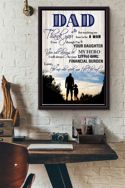 Thank You Dad Poster - Fatherhood Wall Art - Gift For Father Dad Daddy Papa Father Day Dad Birthday Home Decor Livingroom Decor Framed Matte Canvas Framed Prints, Canvas