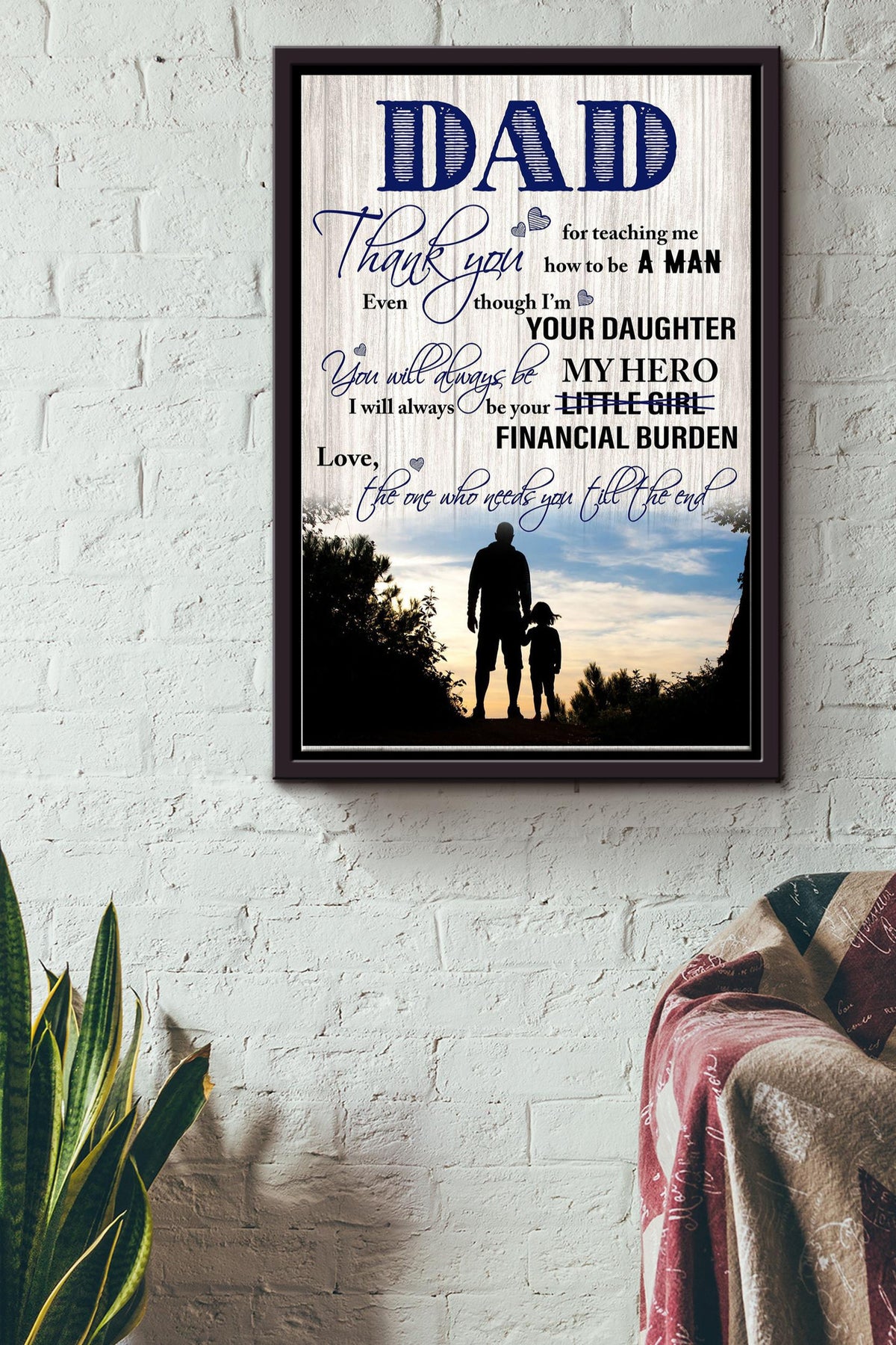 Thank You Dad Poster - Fatherhood Wall Art - Gift For Father Dad Daddy Papa Father Day Dad Birthday Home Decor Livingroom Decor Framed Matte Canvas Framed Prints, Canvas