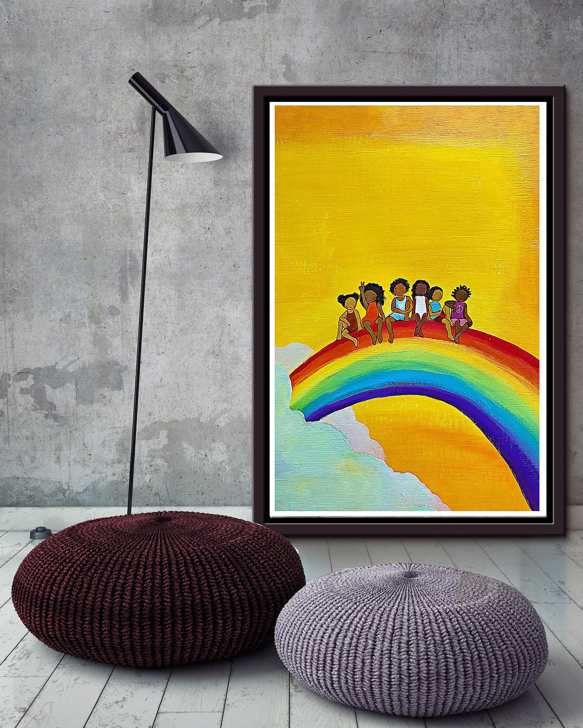 Rainbow All Are Welcome Equality Wall Art For Kids Room Classoom Decor Framed Matte Canvas Framed Prints, Canvas